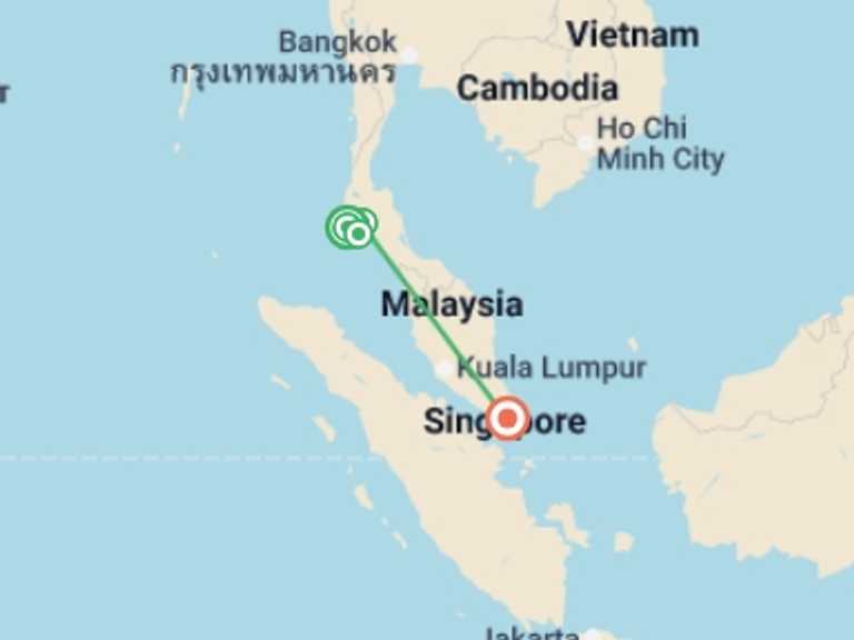 Map of Phuket Tour with 4 destination visits for the trip: Thailand & Singapore Escape - 10 days