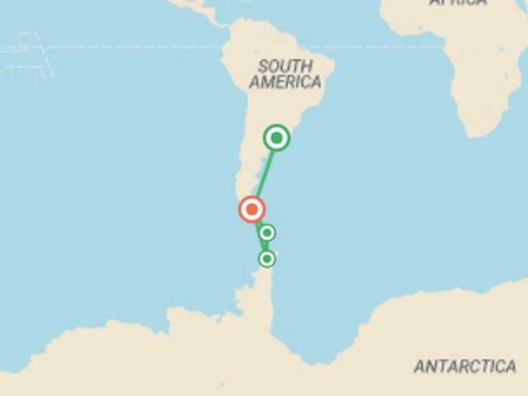 Map of South America Tour with 3 destination visits for the trip: Antarctic Explorer: Discovering the 7th Continent