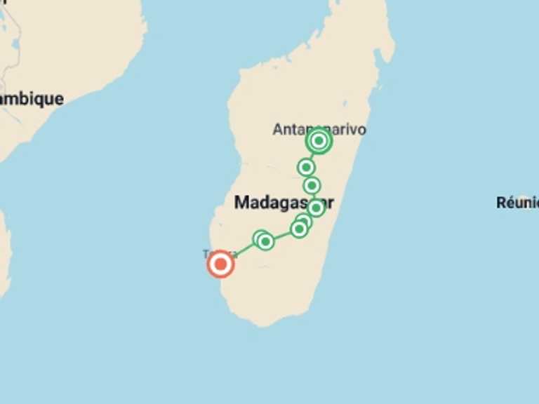 Map itinerary of East Africa Tour in Spring with 9 destination visits for the trip: Bike and Hike Wild Madagascar