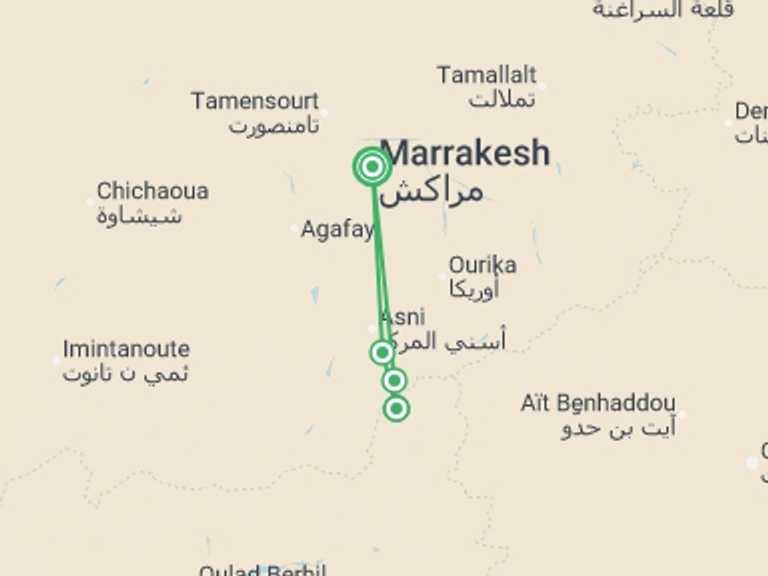 Map itinerary of Africa Tour in Fall with 4 destination visits for the trip: Climb Morocco's Mt Toubkal