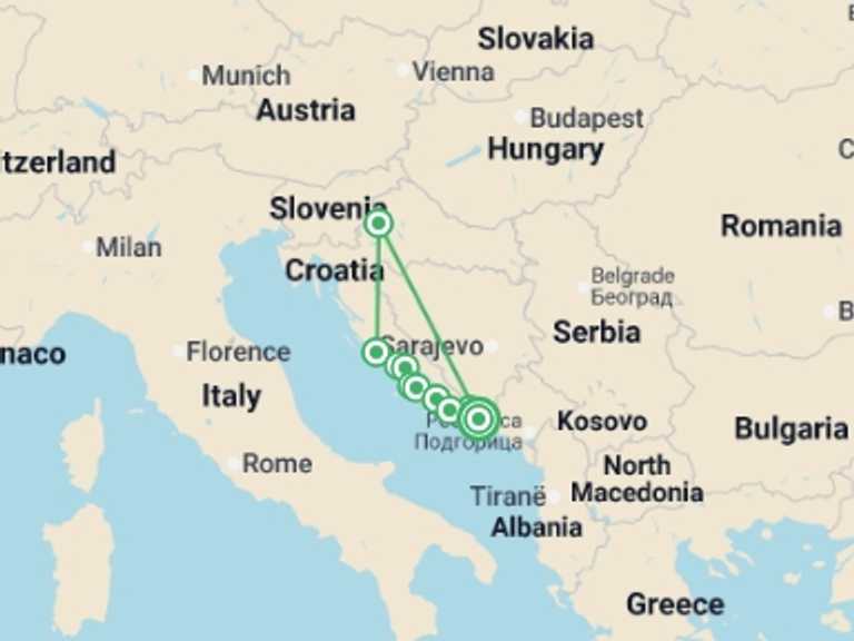 Map itinerary of Europe Tour in Fall with 9 destination visits for the trip: Croatia & Its Islands Small Ship Cruising on the Adriatic Coast