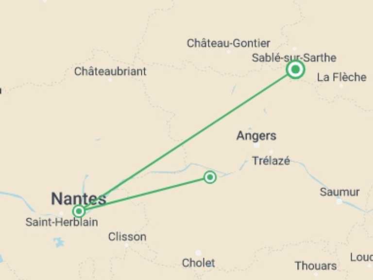 Map of 5-Day Europe Tour with 3 destination visits for the trip: Fall Festival: The Wild, Majestic Loire River