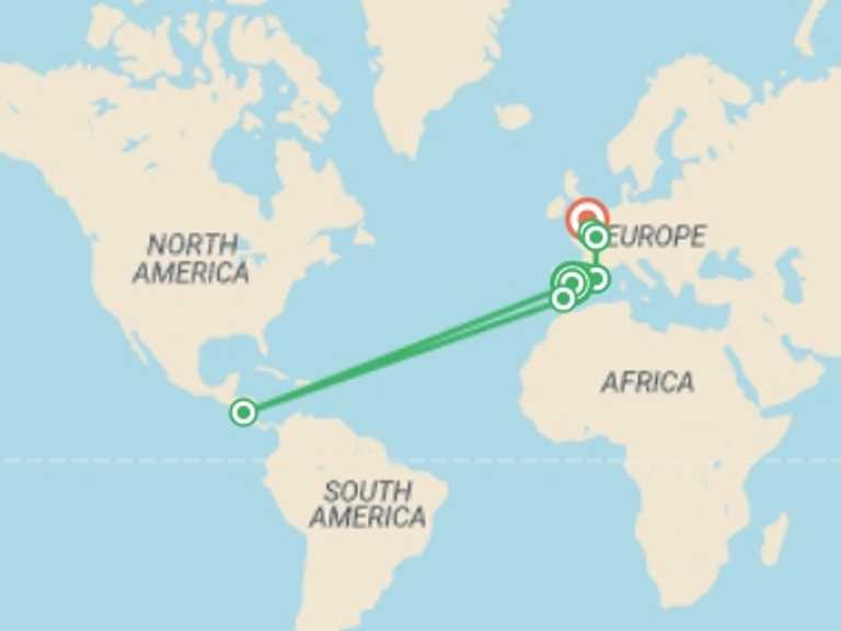 Map of Mediterranean Tour with 8 destination visits for the trip: European Grandeur GO