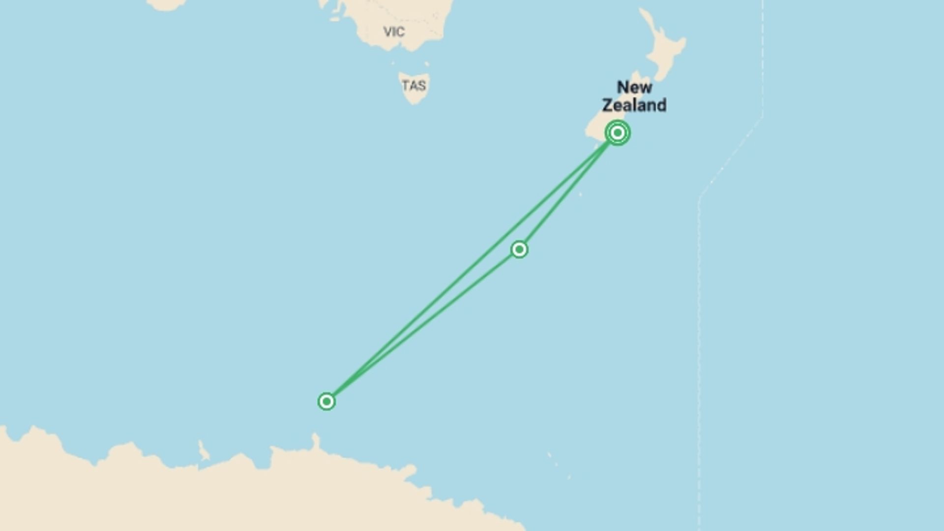 A map showing the tour itinerary for the trip: Ross Sea Odyssey - M/V Greg Mortimer, starting in Dunedin, New Zealand and ending in Dunedin, New Zealand going through 2 other destinations.