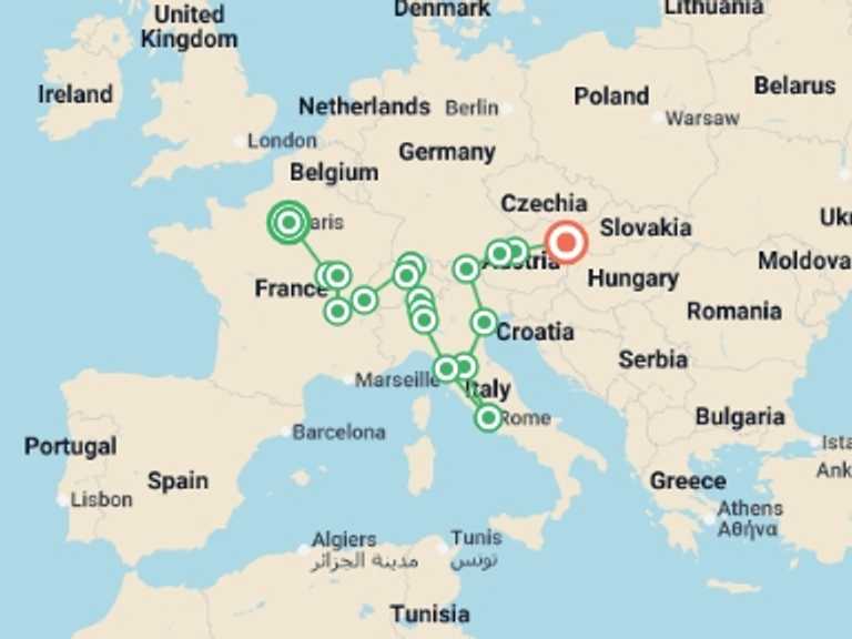 Map of 16-Day Florence Tour with 9 destination visits for the trip: Adventurous Europe