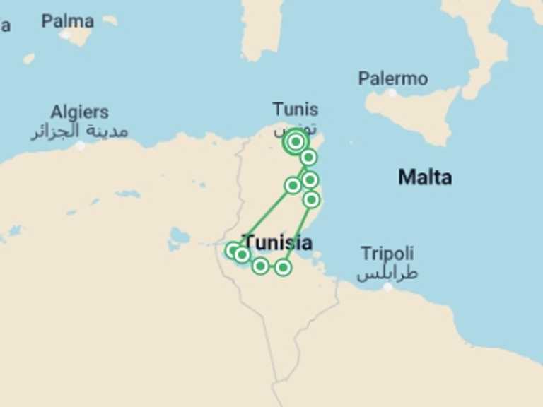 Map of a Art and architecture Tour with 5 destination visits for the trip: Highlights Of Tunisia, Small Group Tour
