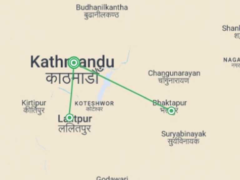 Map of 6-Day Kathmandu Tour with 3 destination visits for the trip: Explore Kathmandu