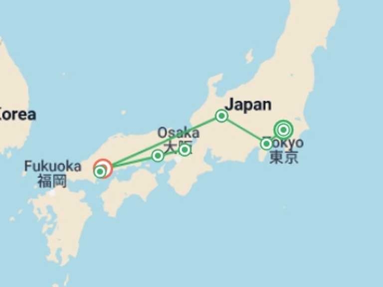 Map of Osaka Tour with 6 destination visits for the trip: Highlights of Japan