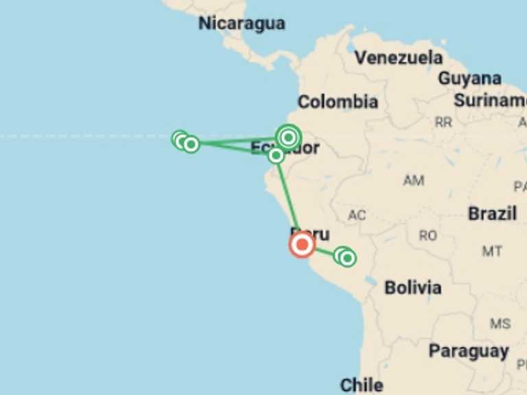 Map of 10-Day Lima Tour with 11 destination visits for the trip: GalaPicchu Insiders 10 Days Tour