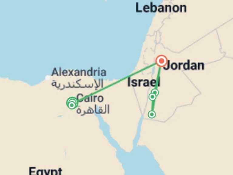 Map of Africa Tour with 4 destination visits for the trip: Pyramids & Petra