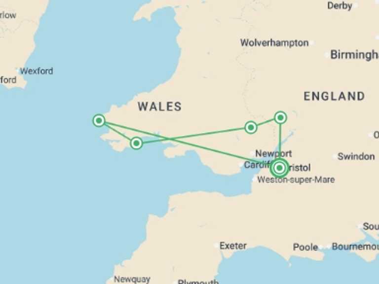 Map of Europe Tour with 3 destination visits for the trip: Scenic South Wales - 3 days