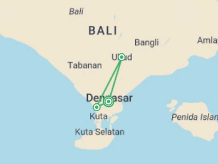 Map of Asia Tour with 3 destination visits for the trip: Romance Of Bali, Private Tour