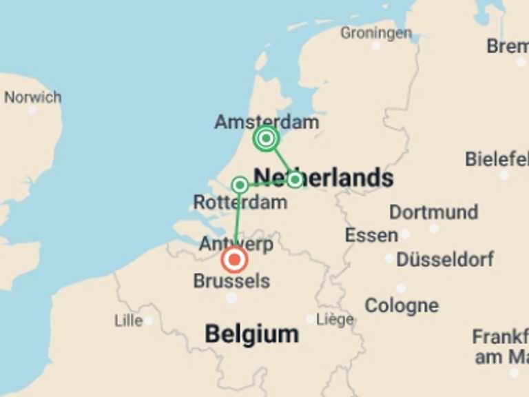 Map of Rotterdam Tour with 4 destination visits for the trip: Springtime in Holland (port-to-port cruise)