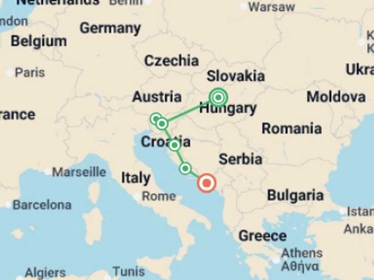 Map of Mediterranean Tour with 5 destination visits for the trip: Balkans Escape