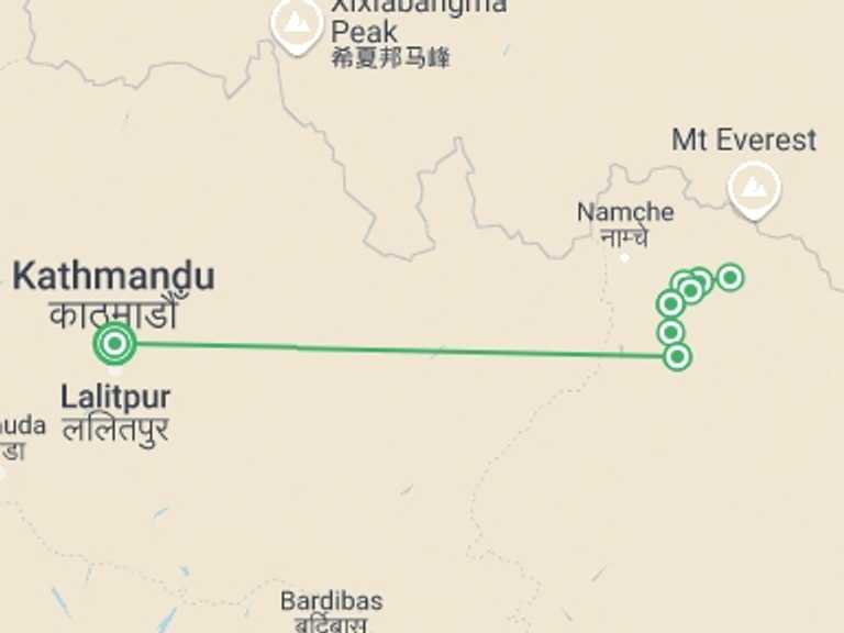 Map of 11-Day Kathmandu Tour with 8 destination visits for the trip: Ama Dablam Base Camp Trek