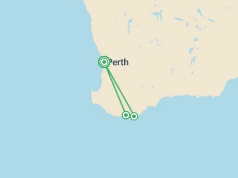 Map itinerary of Australia Tour in October 2027 with 3 destination visits for the trip: Cycle the Munda Biddi Trail: Albany to Walpole
