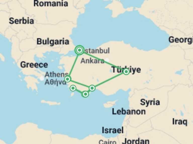 Map of Europe Tour with 10 destination visits for the trip: Highlights Of Turkey&blue Escape - 14 Days
