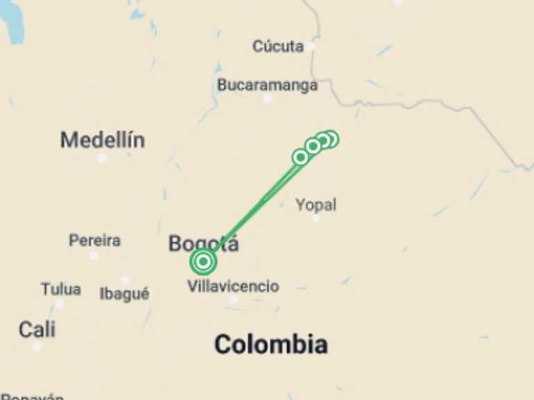 Map itinerary of Bogota Tour in October 2025 with 6 destination visits for the trip: Trekking In Sierra Nevada del Cocuy