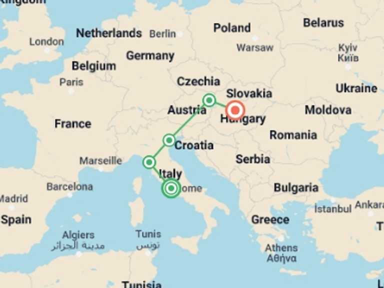 Map of Vienna Cultural, religious and historic sites Tour with 5 destination visits for the trip: Rome to Budapest: Canals & Capitals