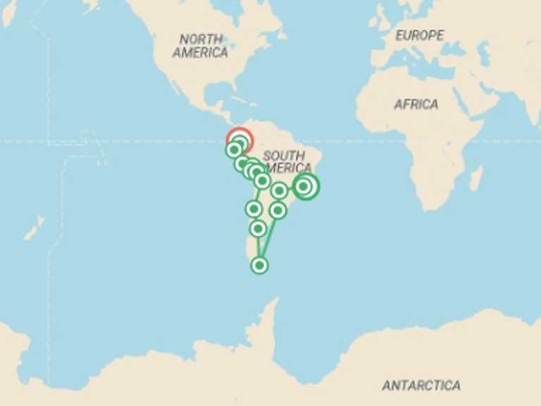Map of Colca Canyon Tour with 16 destination visits for the trip: RIO to QUITO (115 days) Kingdoms & Carnivals
