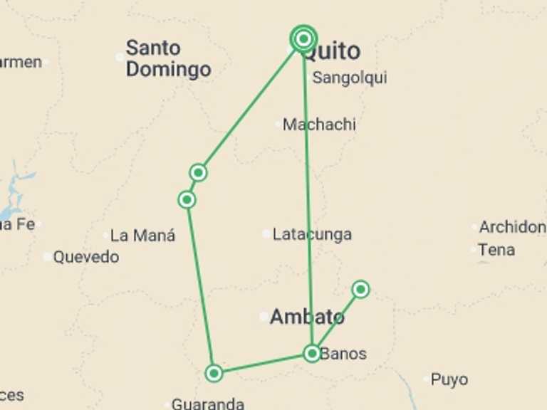 Map itinerary of South America Tour in March 2027 with 5 destination visits for the trip: Avenue of the Volcanoes Trek - 8 days