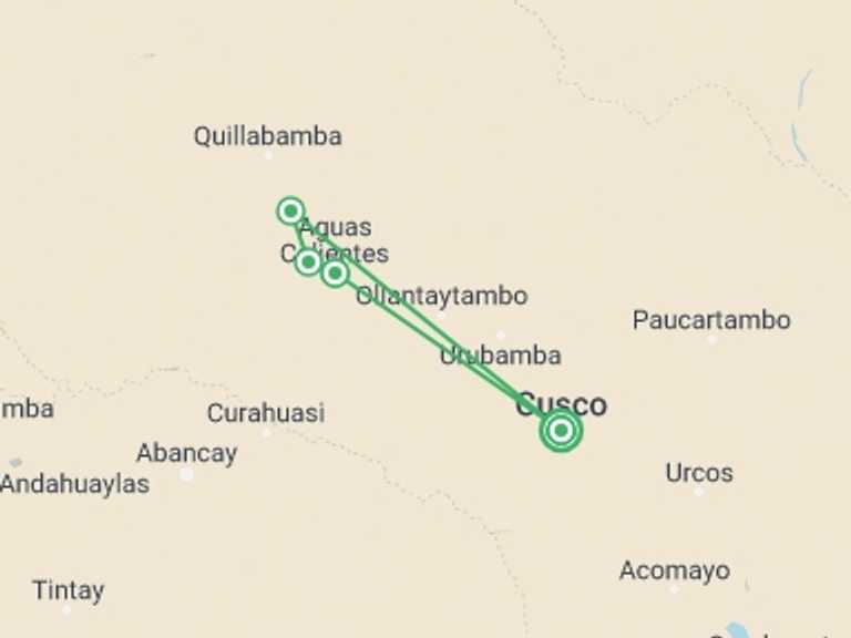 Map of a Zip lining Tour with 6 destination visits for the trip: Peru Multi-Sport