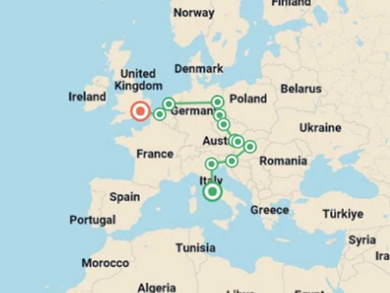 Map itinerary of London Tour in September 2026 with 10 destination visits for the trip: Best of Eastern Europe