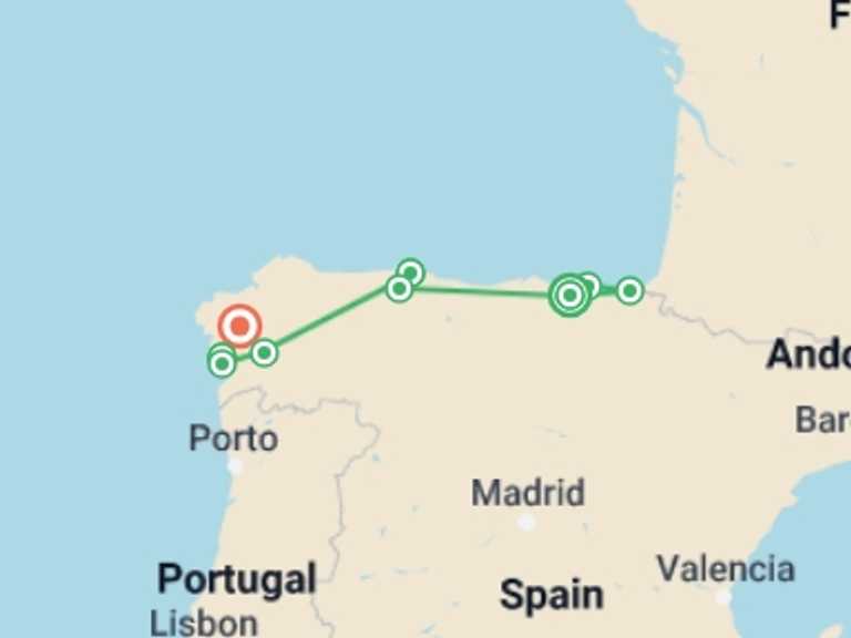 Map of a Eco Tour with 11 destination visits for the trip: The green Spain