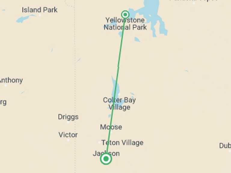 Map of a Trekking and Hiking Tour with 2 destination visits for the trip: Hiking and Camping in Yellowstone