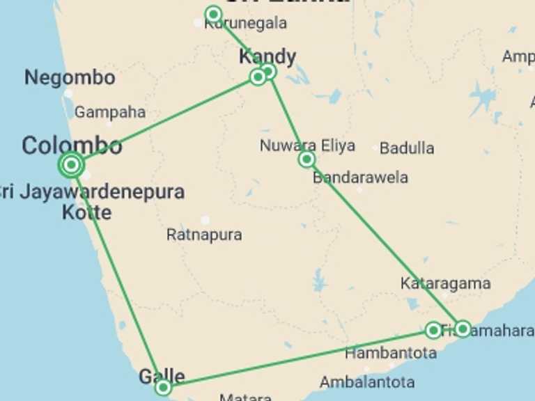 Map of Galle Tour with 5 destination visits for the trip: Vivacious Sri Lanka