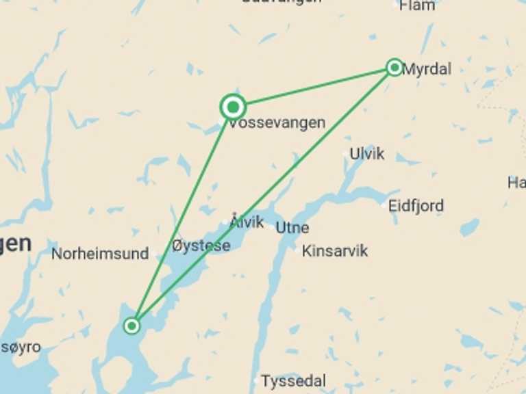 Map itinerary of Europe Tour in Fall with 4 destination visits for the trip: Norwegian Fjords Adventure