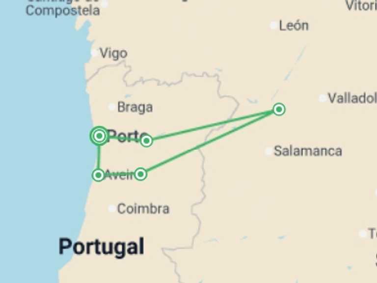 Map itinerary of Portugal Tour in June 2027 with 6 destination visits for the trip: Discover Northern Portugal - Premium Adventure