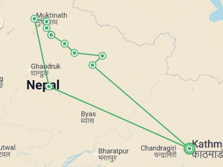 Map of Asia Tour with 10 destination visits for the trip: Annapurna Circuit Trek - 14 days