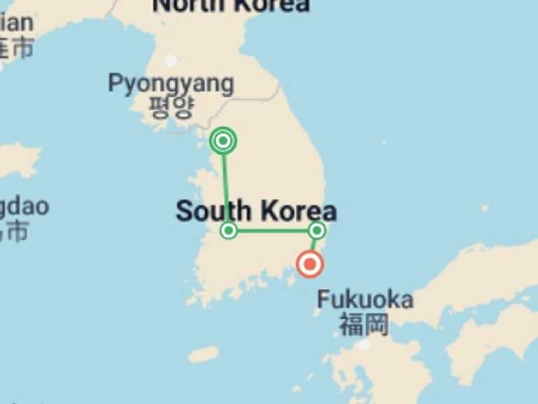 Map itinerary of South Korea Tour in Spring with 4 destination visits for the trip: Classic Tour: Explore South Korea Highlights