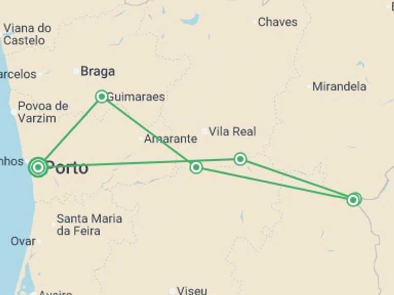 Map itinerary of Europe Tour in April 2027 with 7 destination visits for the trip: Douro River Valley  (2027)