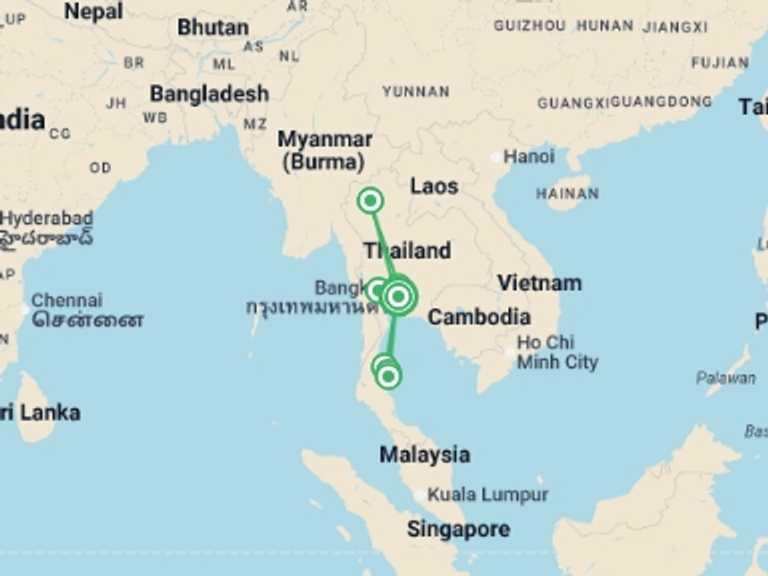 Map of Koh Tao Tour with 6 destination visits for the trip: Classic Thailand & Island Hopping - East Coast