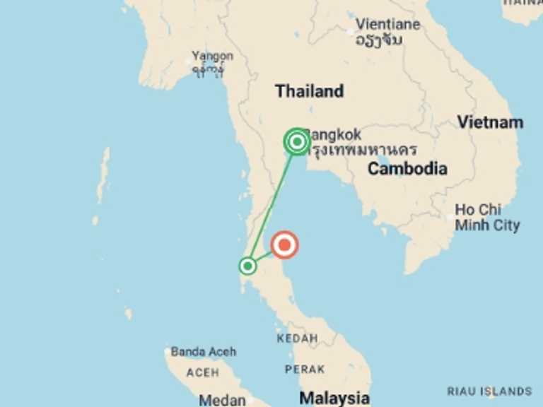 Map of a Snorkeling Tour with 3 destination visits for the trip: Thai Intro 9 day