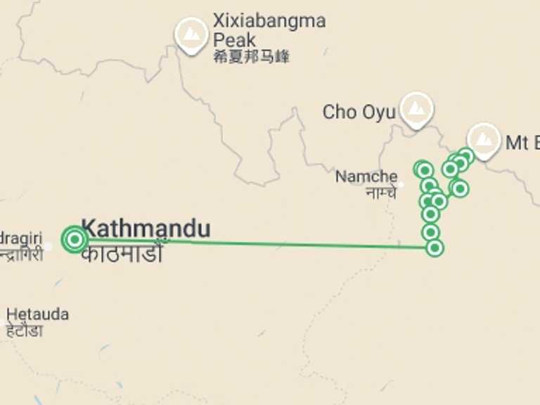 Map of Nepal Tour with 14 destination visits for the trip: Everest Base Camp & Gokyo Lakes Trek