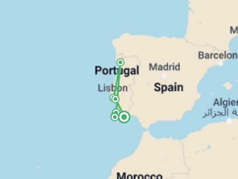 Map of a Bicycle Tour with 6 destination visits for the trip: Cycling the Algarve's Rota Vicentina