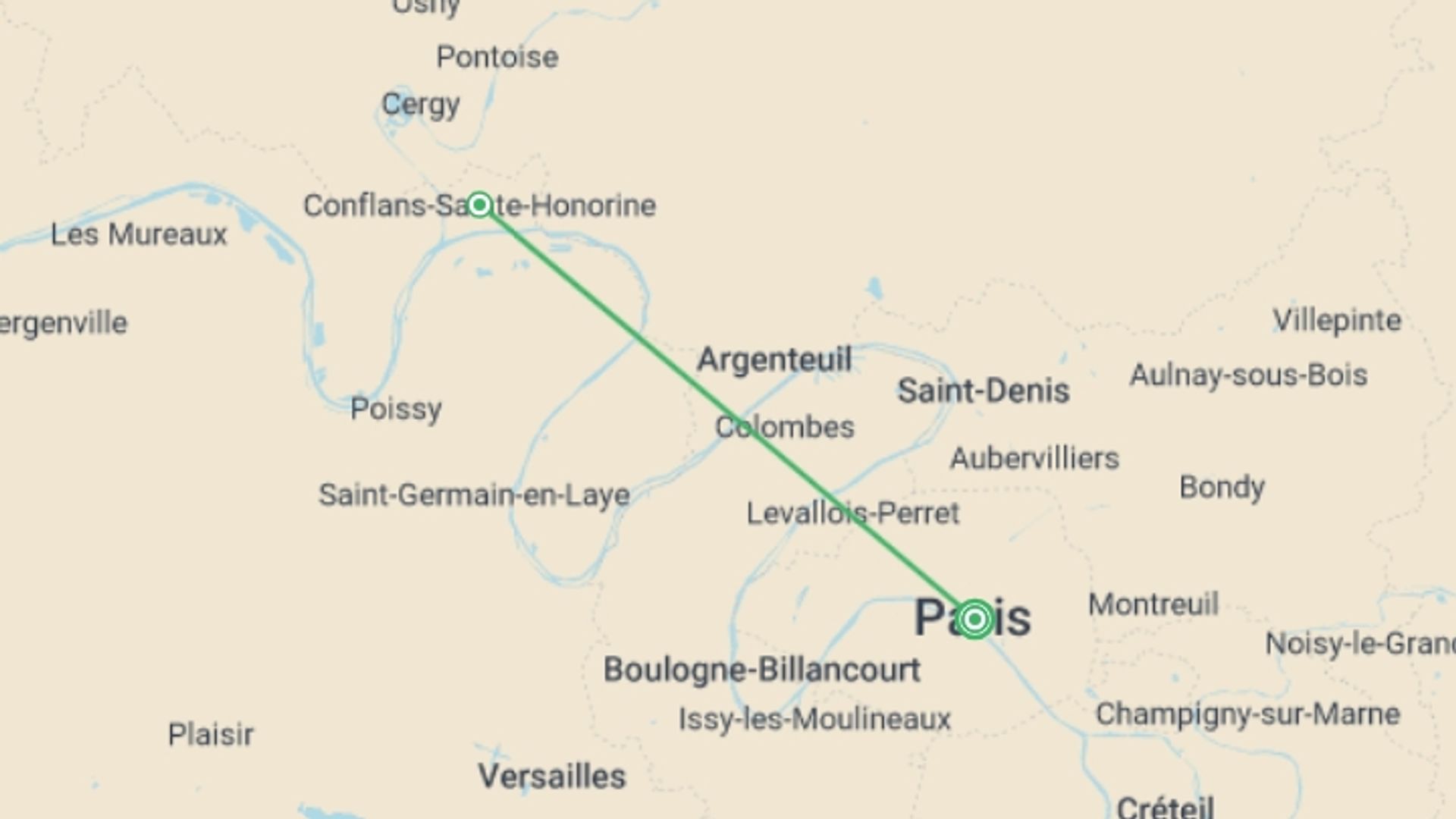 A map showing the tour itinerary for the trip: Fall Festival: Legendary Paris, starting in Paris, France and ending in Paris, France going through 1 other destinations.