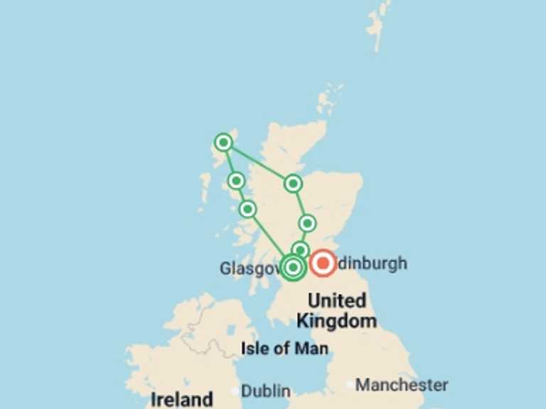 Map of Inverness Tour with 8 destination visits for the trip: Spirit of Outlander - 16 Day Tour