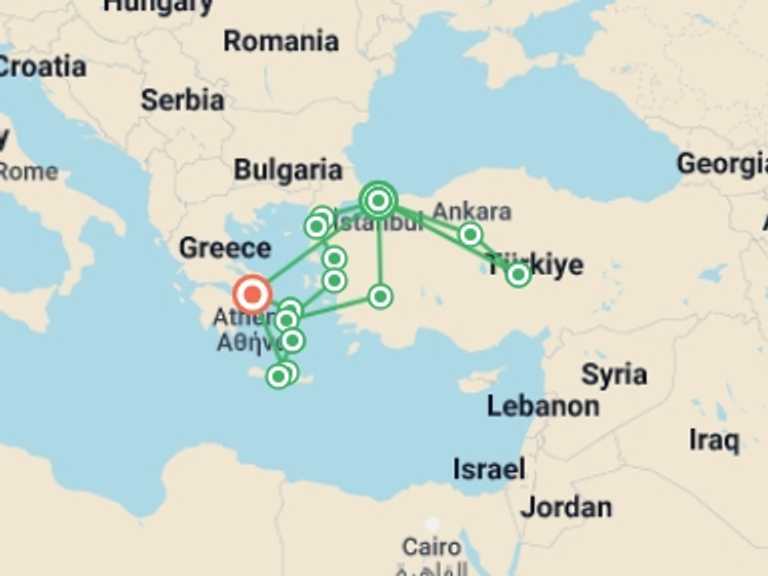 Map itinerary of Heraklion Tour in October 2025 with 11 destination visits for the trip: The Great Odyssey