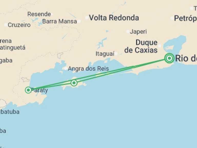 Map itinerary of Paraty Tour in May 2027 with 3 destination visits for the trip: Best of Brazil