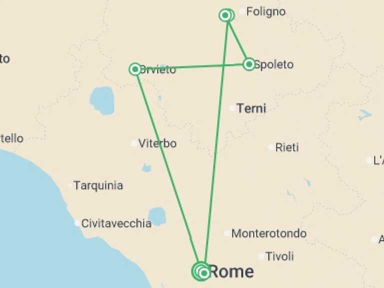 Map of Europe Tour with 6 destination visits for the trip: Upgraded - Walking Italy: Rome & Umbria