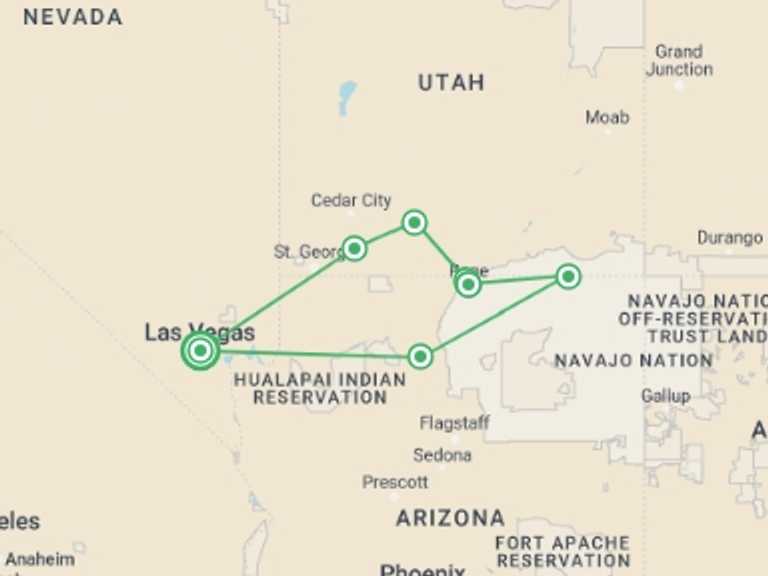 Map itinerary of USA Tour in September 2027 with 4 destination visits for the trip: Western USA National Parks Loop