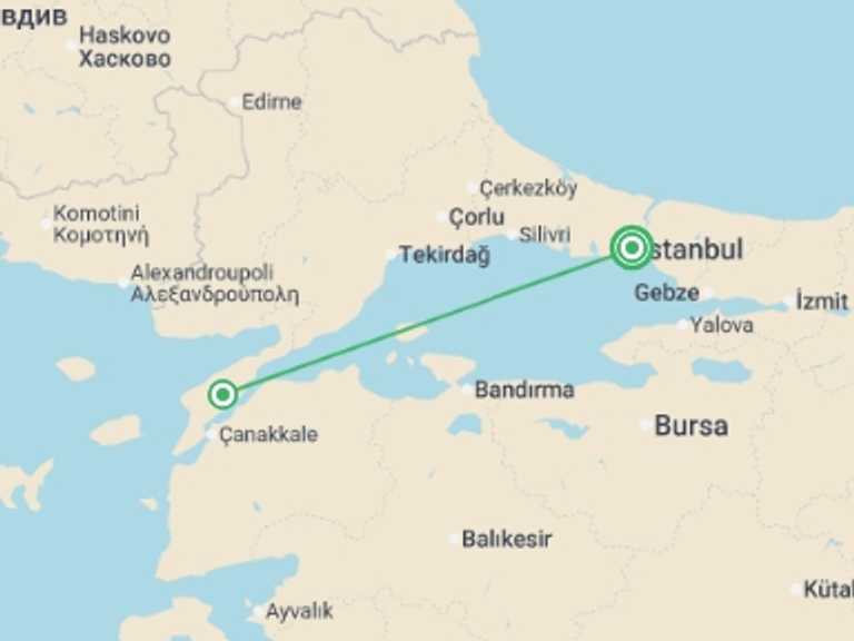 Map itinerary of Europe Tour in April 2027 with 2 destination visits for the trip: ANZAC Day - Digger Tour