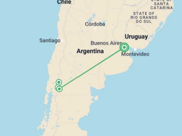 Map of San Carlos de Bariloche City sightseeing Tour with 5 destination visits for the trip: 8-Day Argentina Tour: Buenos Aires & Bariloche