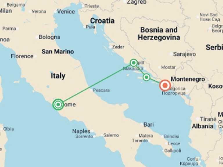 Map of 7-Day Rome Tour with 4 destination visits for the trip: The Dalmatian Coast: Rome, Dubrovnik & Adriatic Dreamin’