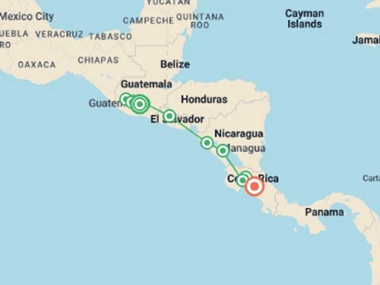 Map of Panajachel Explorer Tour with 11 destination visits for the trip: Central American Highlights