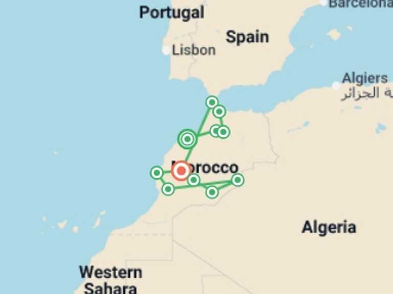 Map of Marrakech Tour with 11 destination visits for the trip: Morocco Encompassed